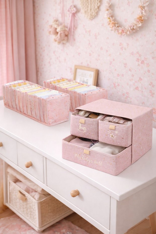 Pink Color 3-Compartment Drawer & 2 Accordion Drawer Organizers Pink Set