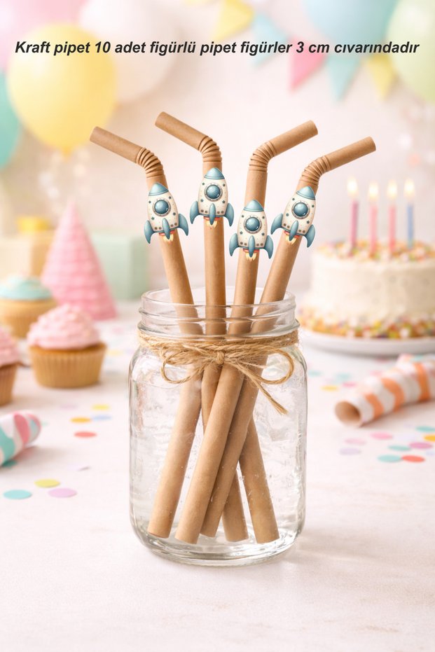 Space Themed 10-Piece Figured Straws Birthday Party Supplies