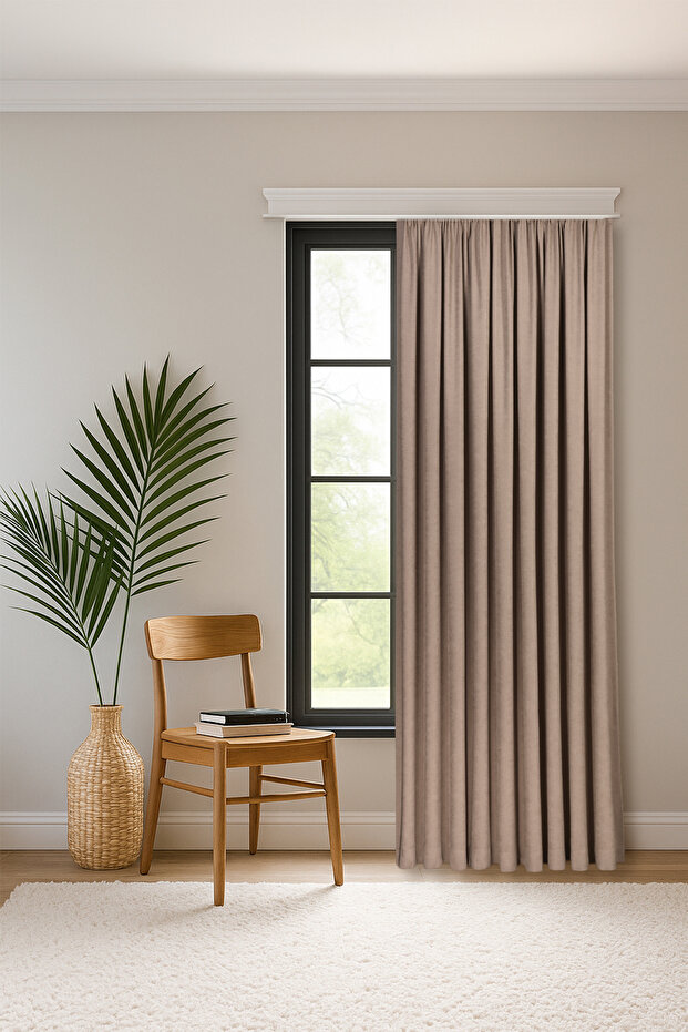 Sapphire Velvet Textured Khaki Extra-Thick High Quality Single Panel Background Curtain