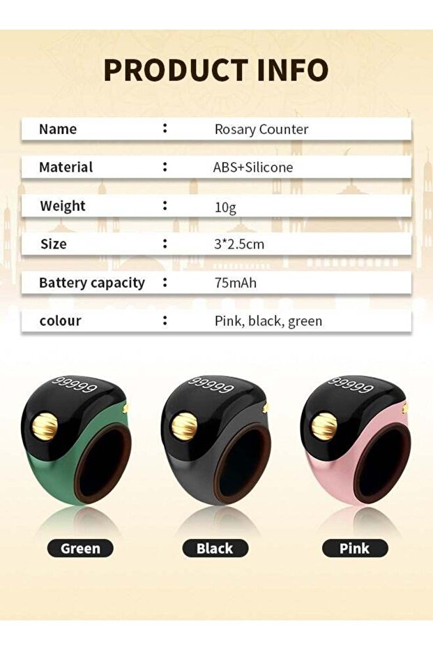 Tasbeeh Ring with OLED Display, Roller Smart Counter - 8