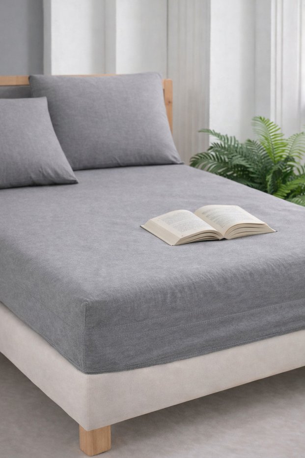 Anthracite Fitted Sheet Set of Pillow Akfil Fabric Anti-Sweat Oeko-Tex Certified Non-Slip Bed Sheet
