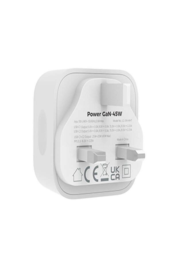 GAN WALL CHARGER 45W - 2 Ports Type C -Black
