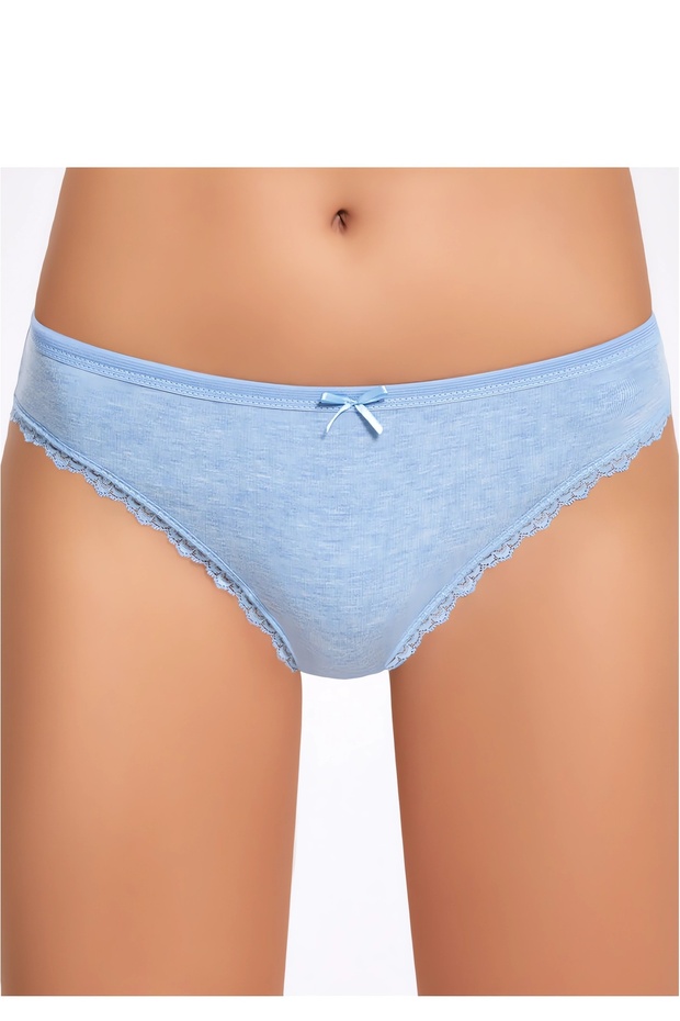12 Pieces, Women's Bikini, Slip Panties, with Bow, Lace Edges, Melange, 92% Bamboo & 8% Lycra