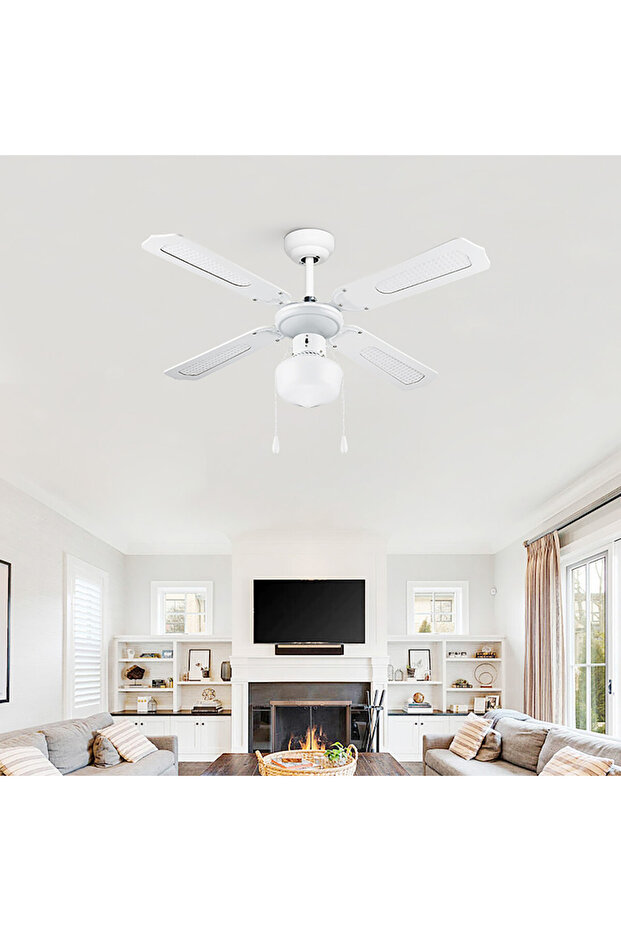 Vantilatörlü Avize Tavan Tipi Vantilatör Pervane Avize Pervaneli Lambalı Tavanda Ahşap Vanti - 1