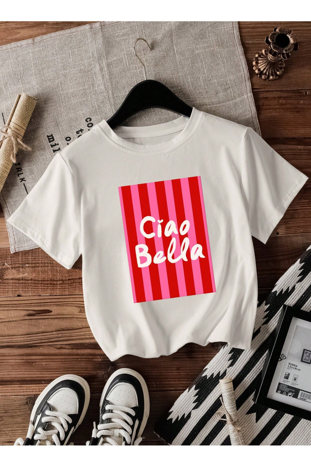 Unisex Casual Short Sleeve Ciao Bella Printed Teenage Oversized Tshirt