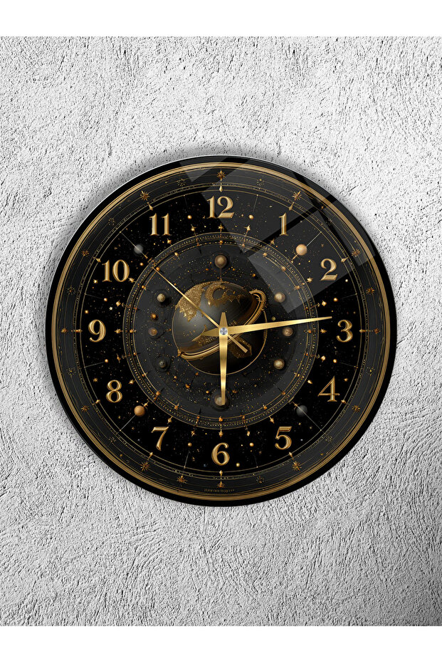 ساعة حائط زجاجية غير قابلة للكسر، ساعة وطاولة في آن واحد، باللونين الأسود والذهبي، بنمط كوكب فلكي، هدية للمنزل والمكتب
