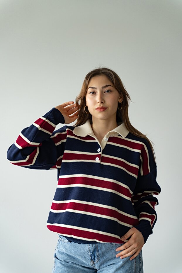 Polo Yaka Çizgili Triko