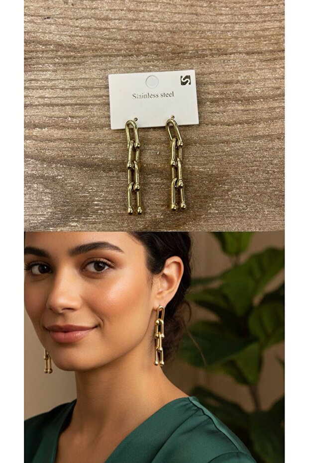 Steel Gold Salantılı Earrings