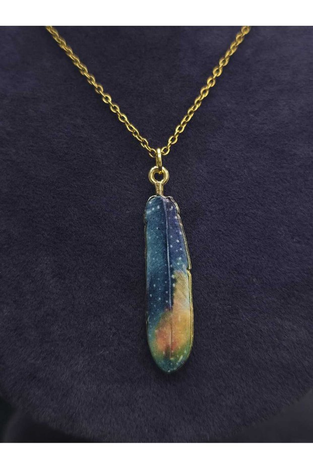 Bird Feather Steel Necklace Blue Yellow Colorful Star Enamel Embroidered Authentic Luck Symbol Yellow Steel Necklace