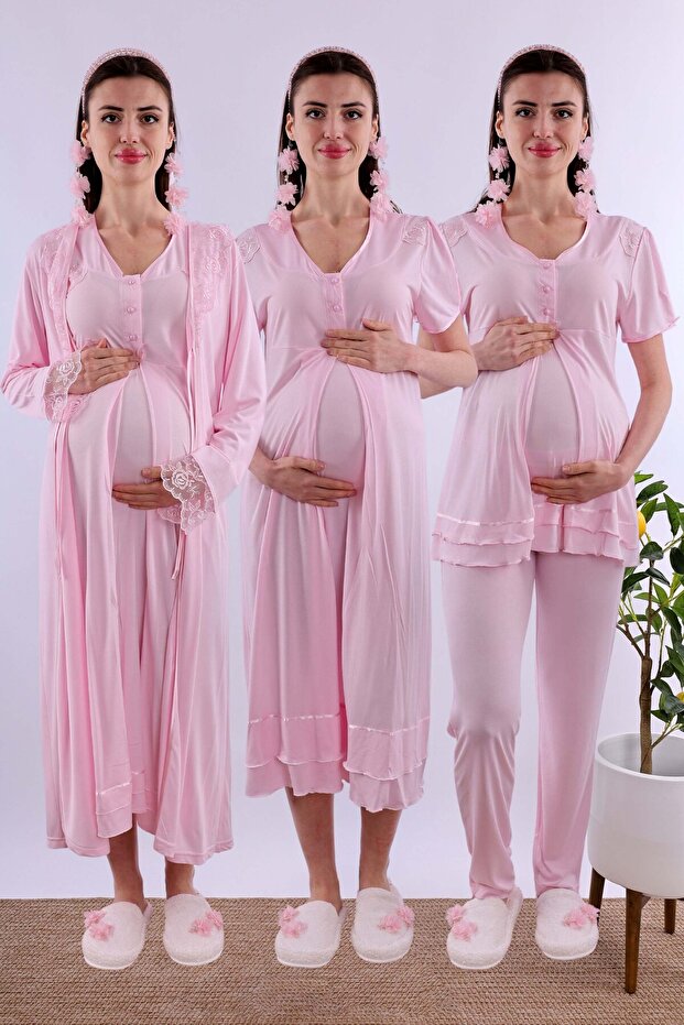 Cotton Maternity Set with Breastfeeding Features, 4 Pieces Effortt - Pink
