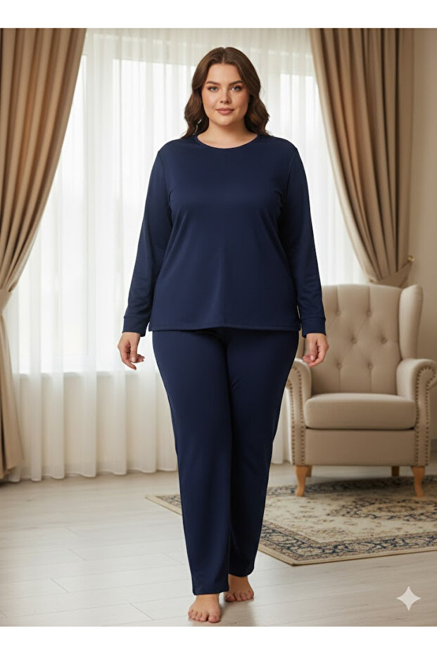 Two-Thread Plus Size Navy Blue Tracksuit Set