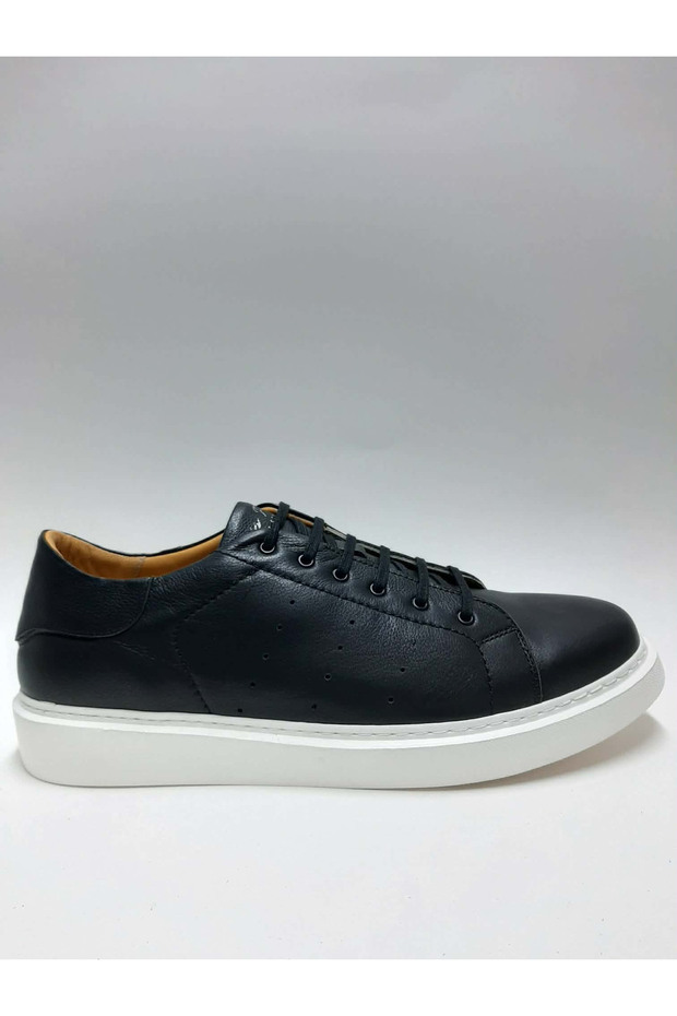 Genuine Leather Large Size (45-46..) Lace-Up Black Casual Model Men's Shoes