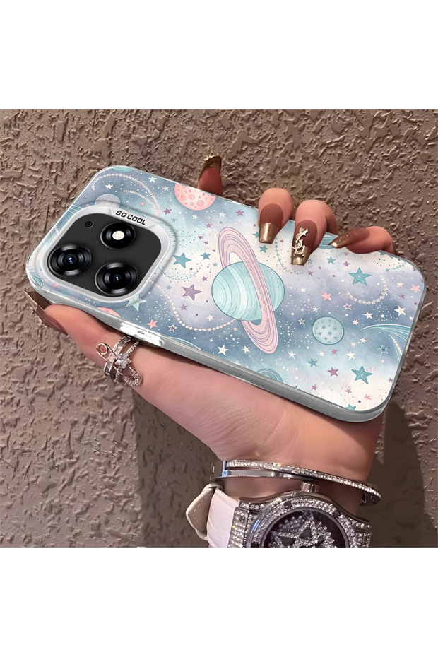 حافظة صلبة رفيعة بنمط فضائي مع حماية للكاميرا متوافقة مع هاتف Tecno Spark 10 Pro - 1