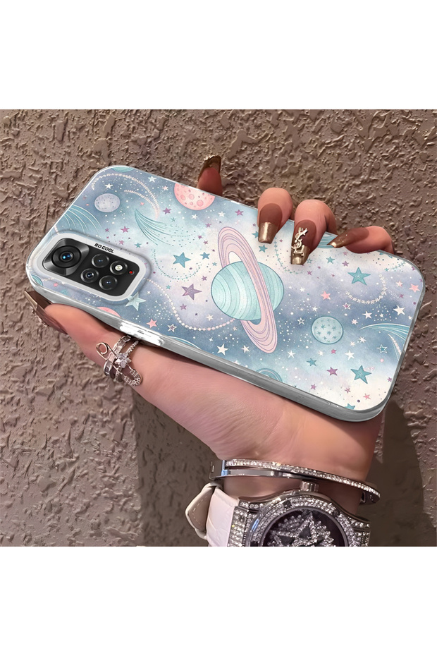 حافظة صلبة رفيعة مع حماية للكاميرا بنمط فضائي متوافق مع هاتف Redmi Note 11 - 1