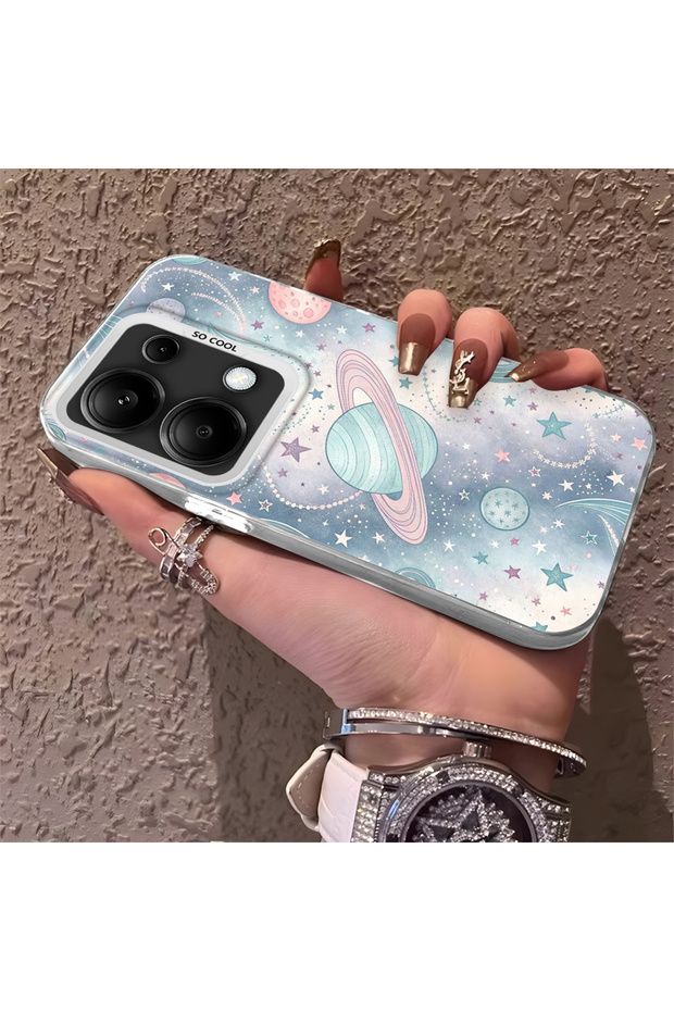 حافظة صلبة رفيعة بنمط فضائي مع حماية للكاميرا، متوافقة مع هاتف Poco M6 Pro 4G - 1