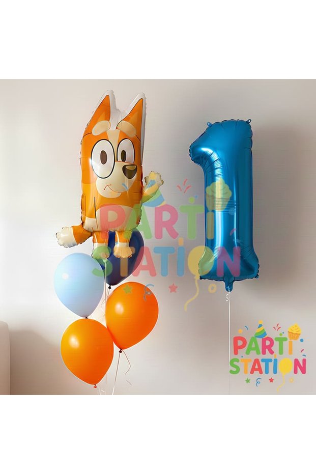 Bluey Chilli Themed 1 Year Old Foil Balloon Set – Birthday Party Decoration with Number Balloons