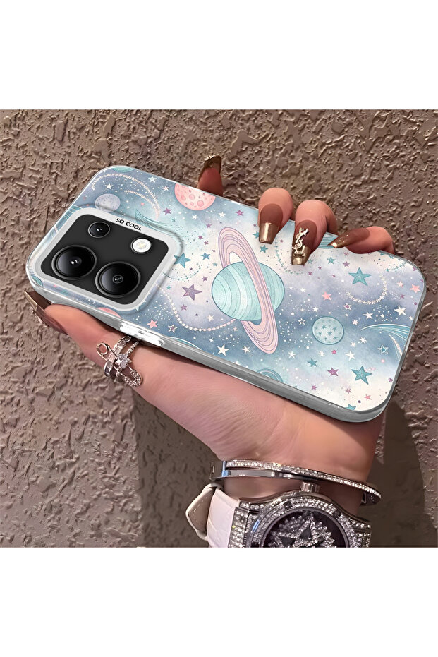 حافظة صلبة رفيعة مع حماية للكاميرا بنمط فضائي متوافق مع هاتف Redmi Note 13 - 1