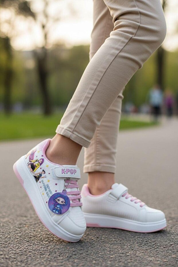 Girls' K-Pop Printed Velcro Casual Sneakers