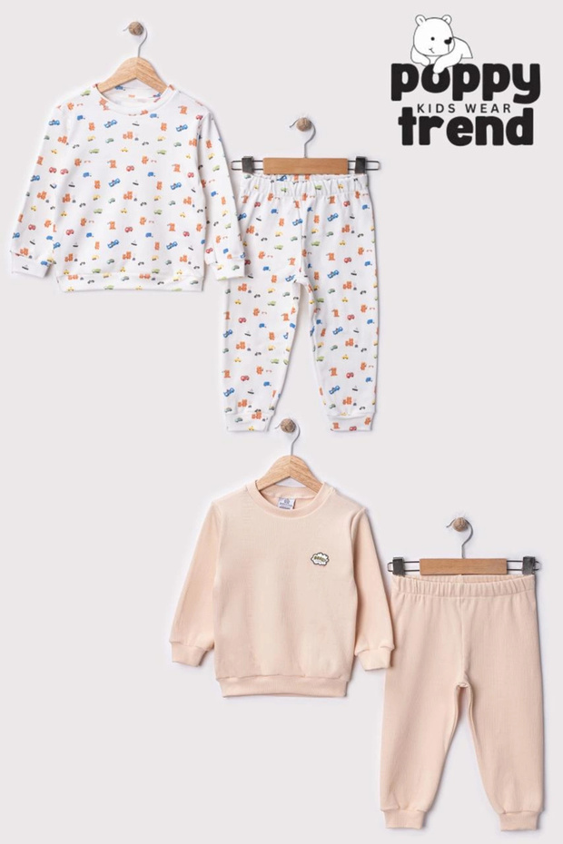 Boy's Car Digital Printed 100% Cotton & Ribbed Knit Double Set Premium Series