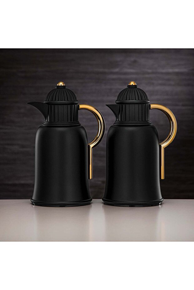 Vacuum Flask Set 1 L + 1 L Matt Black & Gold