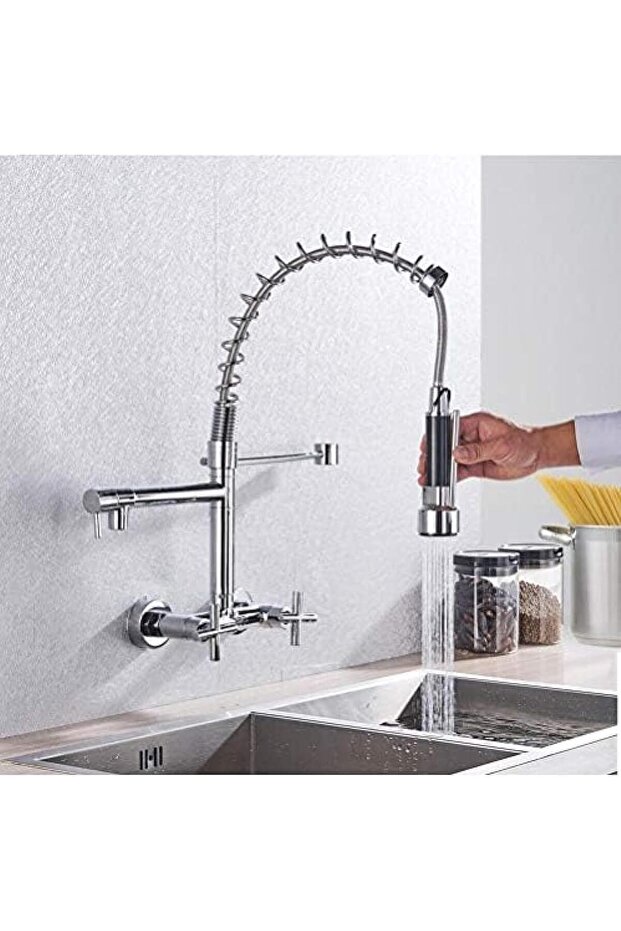 TEmkin Kitchen Taps Wall Mount Spring Basin Kitchen Faucet Pull Down Hot Cold Water Kitchen Sink Mix