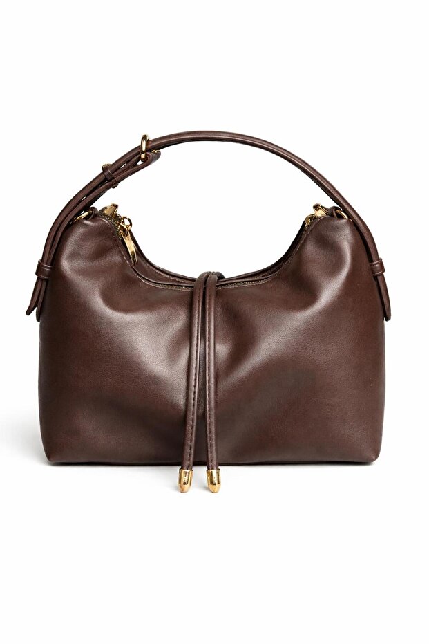 Brown Small Size Women's Hand and Shoulder Bag with Adjustable Strap Detail