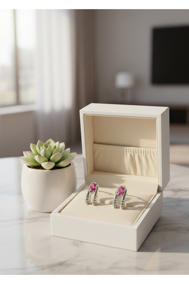 Silver Red Zircon Stone Studded Earrings-Minimal Premium Series