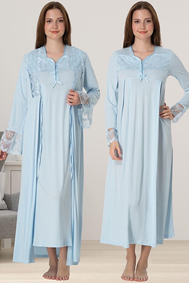طقم ثوب نوم للأمومة بأكمام طويلة مع ثوب صباحي