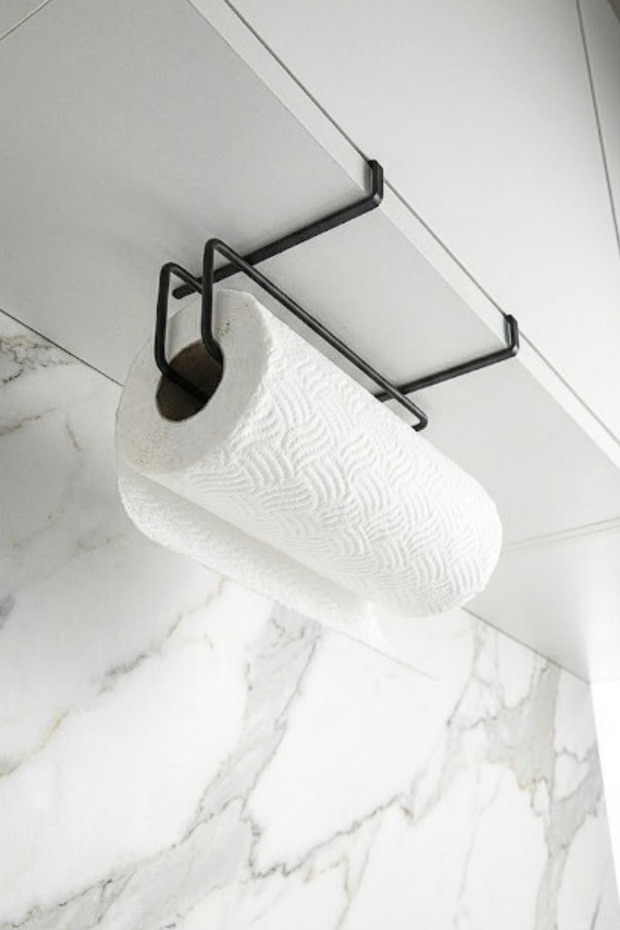 Black Metal Cabinet Napkin Holder under Shelf Snap-On Paper Towel Stretch Hanger Practical Kitchen Organizer