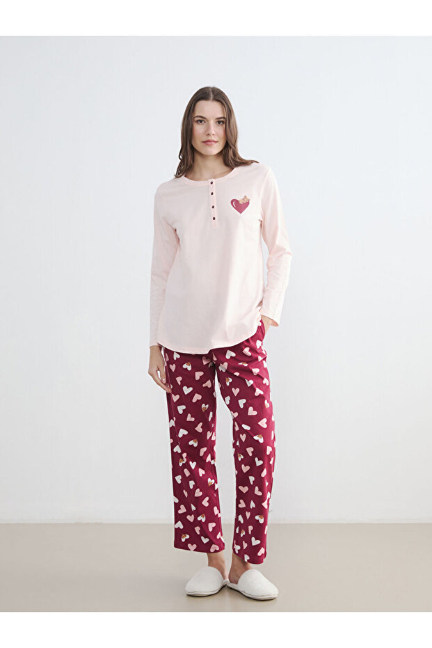 Red Heart Printed Maternity Pajama Set by Güli̇s Gi̇yi̇m