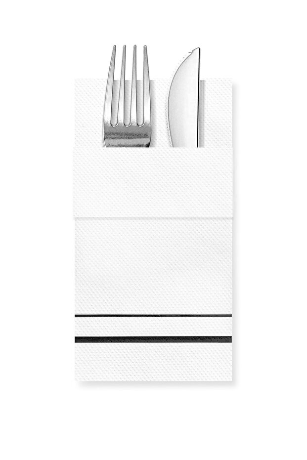 40X40 cm Black Foil Line Patterned White Paper Napkins with 16 Pockets