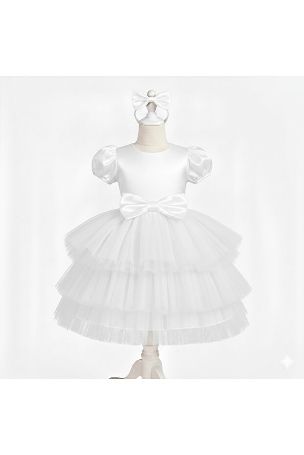 Girl's White Bow Fluffy Tutu Dress