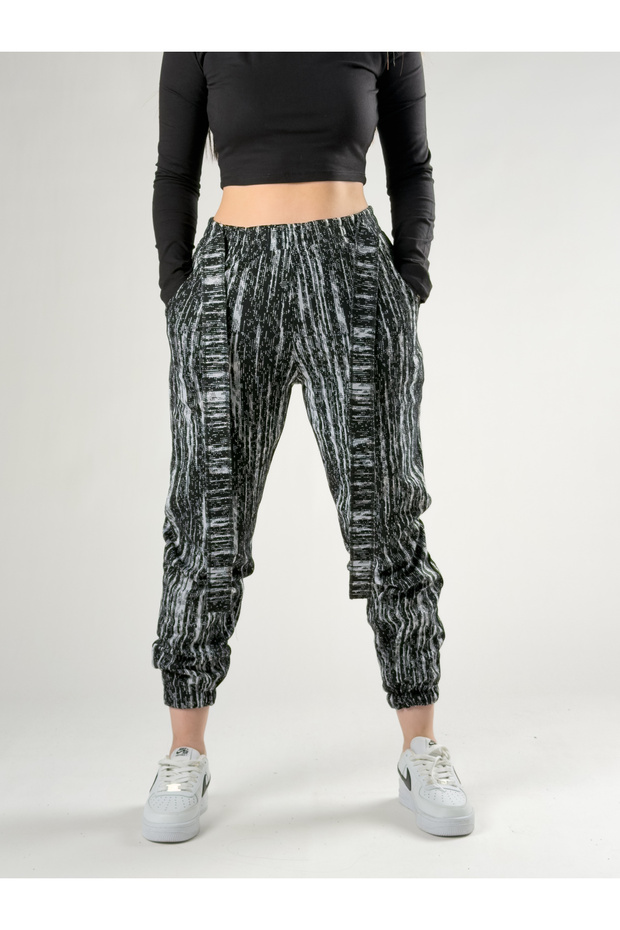 Matrix Patterned Belted Black Women's Jogger Pants Coc2764