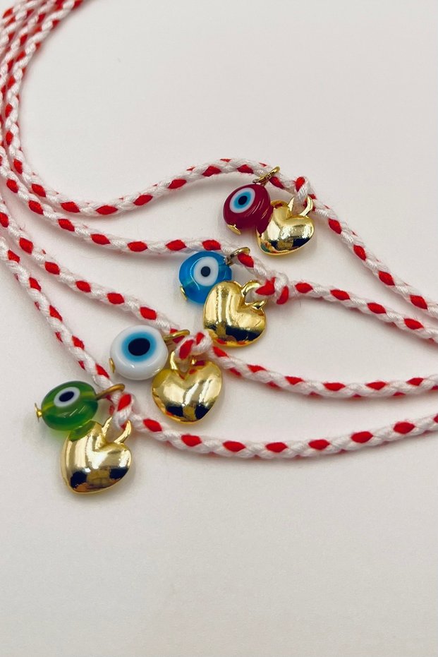 Gift 4-Pack Carded Gelatin Evil Eye Bead Heart Figured Luxury Marteniçka Luck and Wishes Bracelet