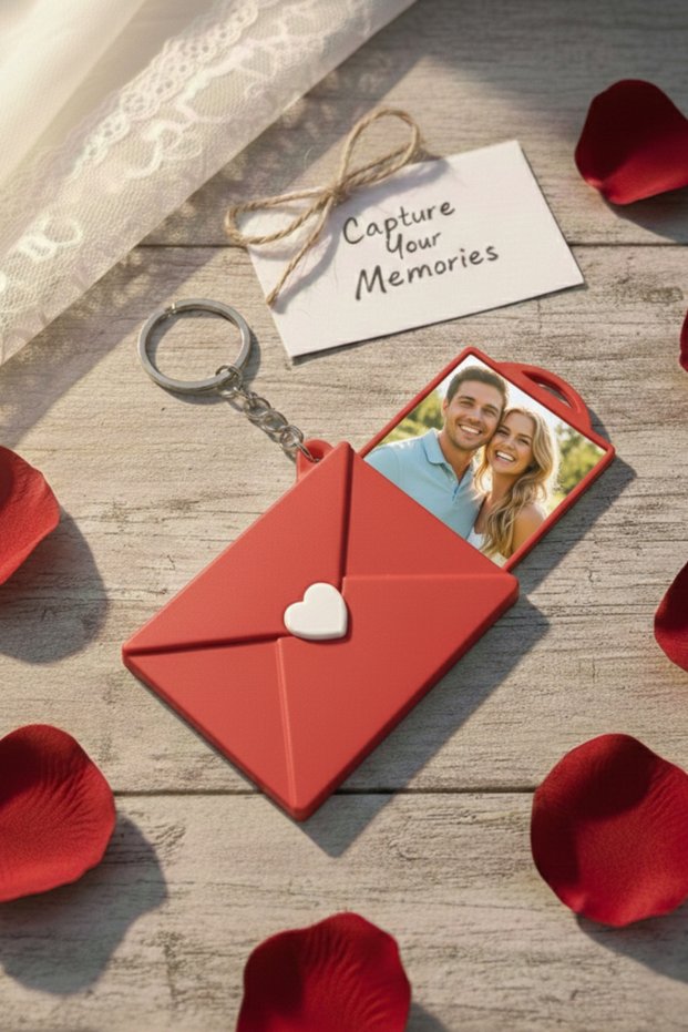 Heart Letter Design Photo Picture Keychain | Lover Couple Gift Keychain