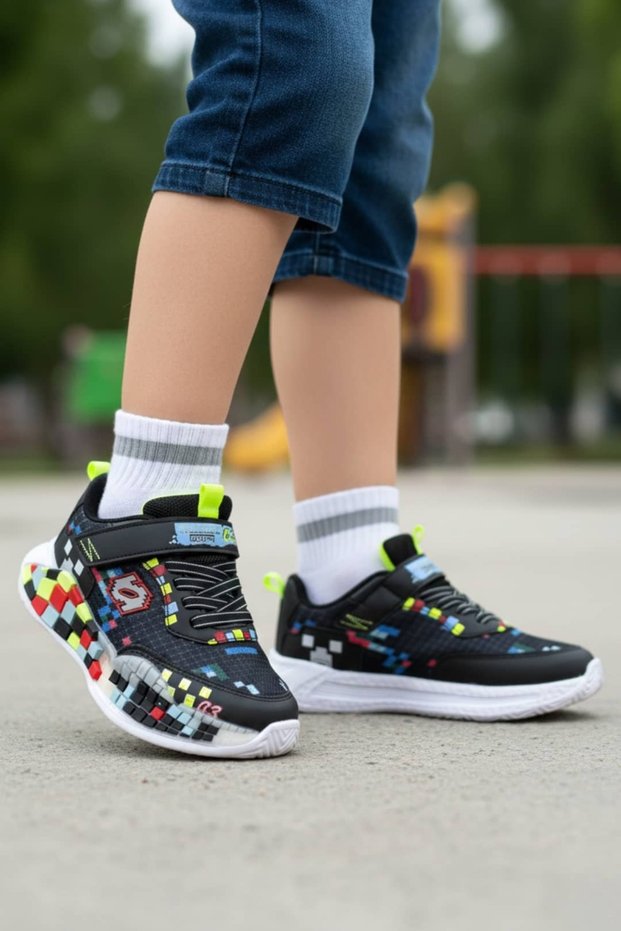 Black Children's Velcro Sports Shoes Sneakers Boys Girls 03Nav