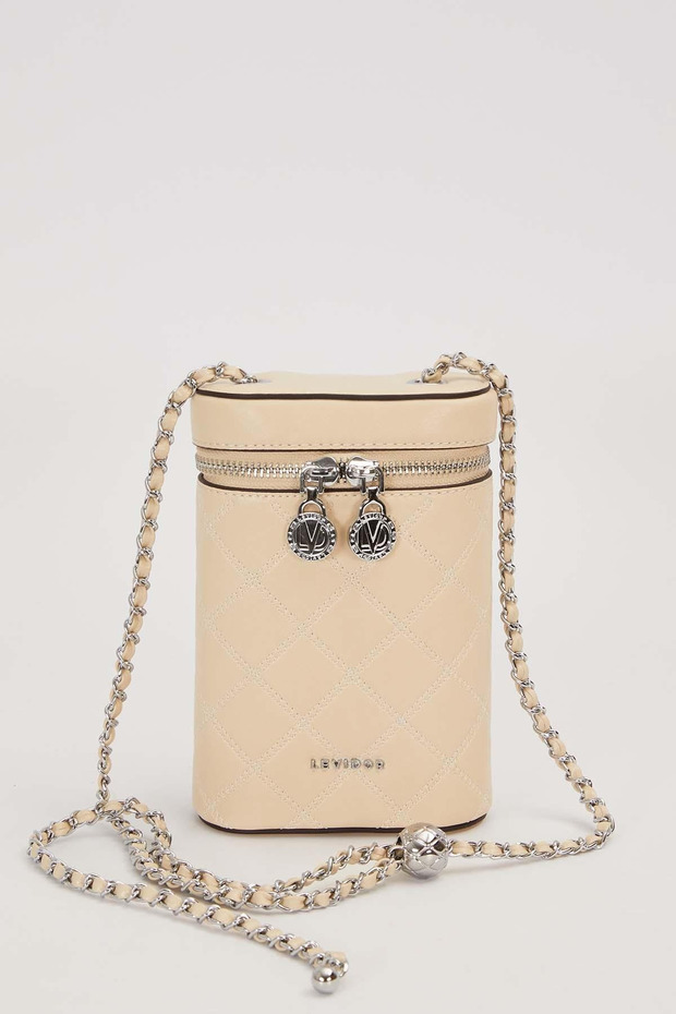 Cylinder Form Quilted Shoulder Bag-Cream