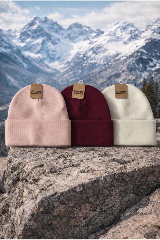 Unisex Triko Sonbahar Kışlık Kalite li Basic Bere 3 Adet - 1