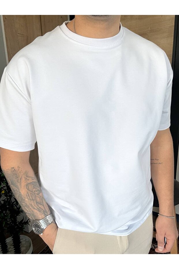 تي شيرت أساسي بقصة واسعة وسميك مكون من خيطين - 1