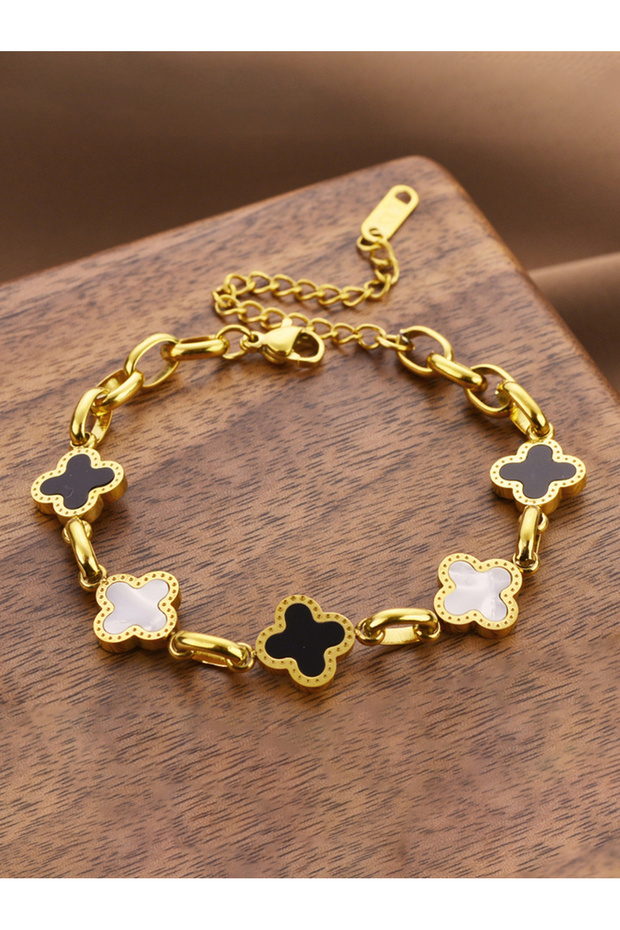 16.5cm Gold-color Women's Fashion Titanium Steel Four-leaf Clover Bracelet Adjustable Charm Bracelet