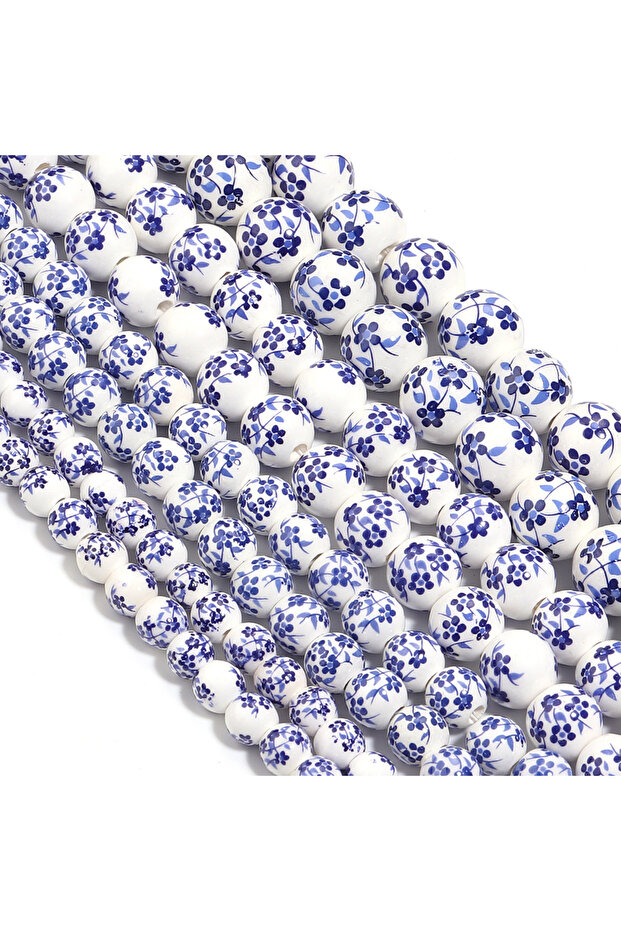 8mm approx 43pcs Blue 6mm 8mm 10mm 12mm Ceramic Celadon Flower Round Loose Beads For Jewelry Making