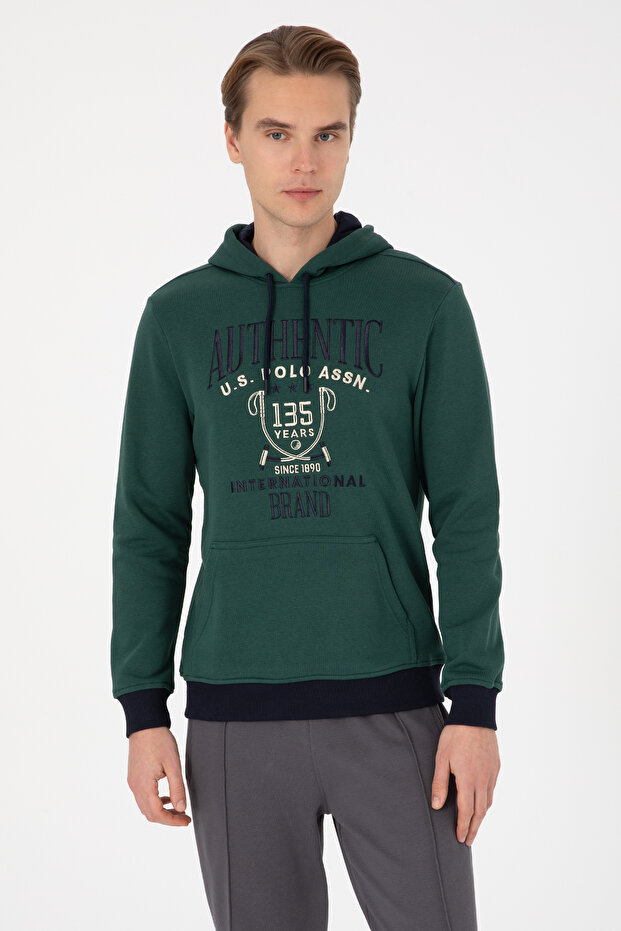 Men's Regular Fit Hooded Dark Green Sweatshirt 50309008-Vr079