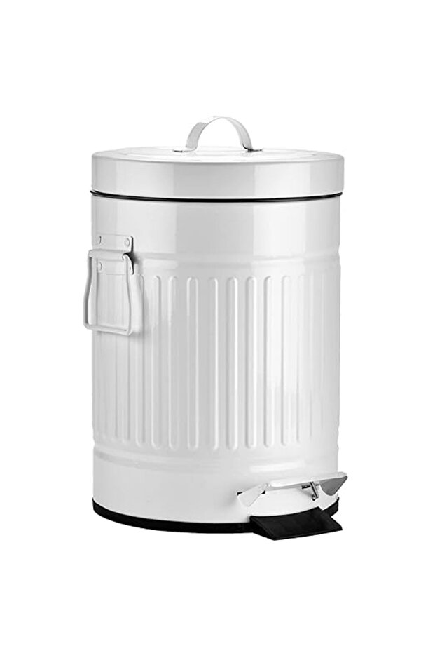 White Farmhouse Bathroom Trash Can with Lid and Pedal, Rustic Garbage Can