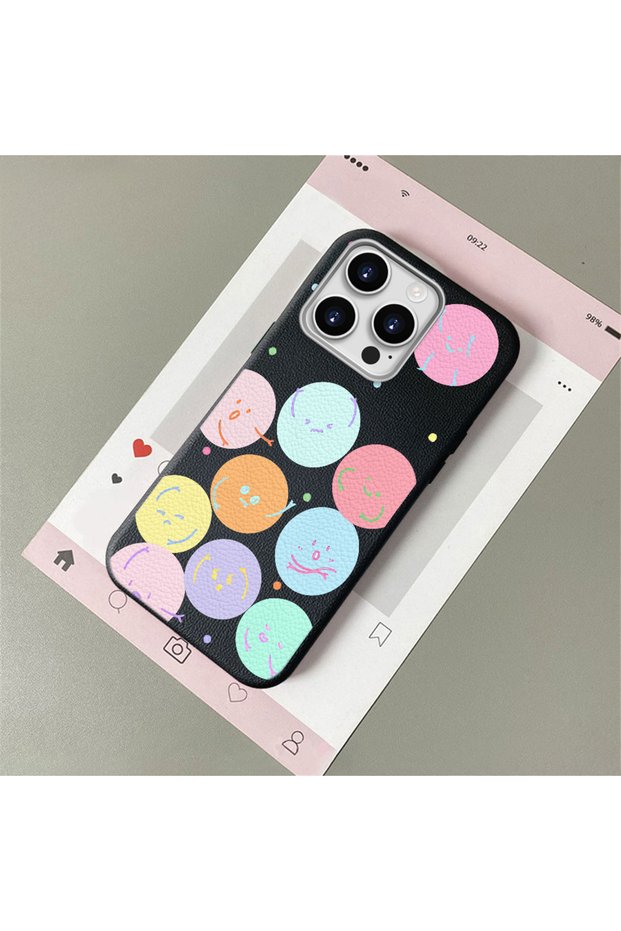Compatible with iPhone 15 Pro, Silicone Phone Case with a Funny Smiley Face Pattern and Leather Texture.