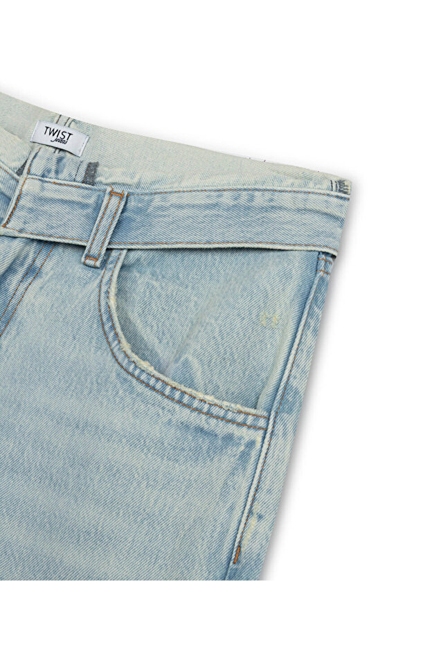 BELİ KATLAMALI WIDE LEG JEAN PANTOLON - 2