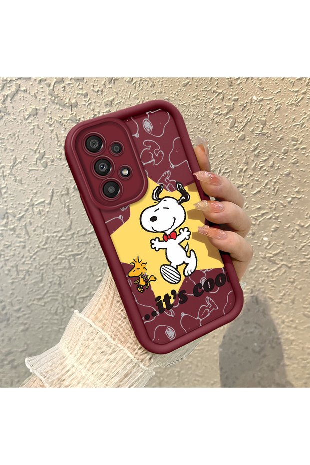 Samsung Galaxy A33 5g Compatible Impact Protection Lens Protection Claret Red Silicone Case Cute Snoopy Pattern