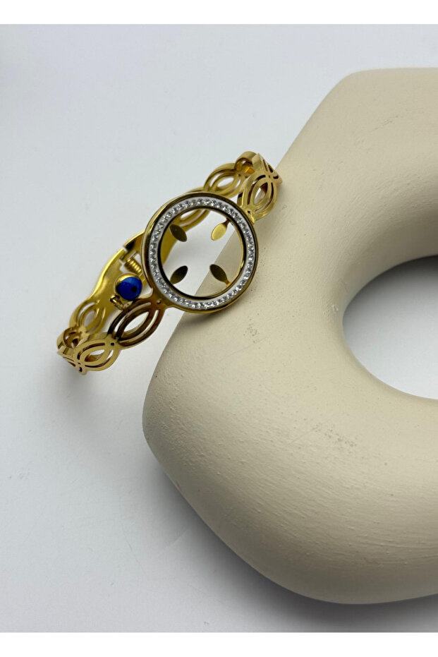 Steel gold stone beaded quarter clamp - 26klp02