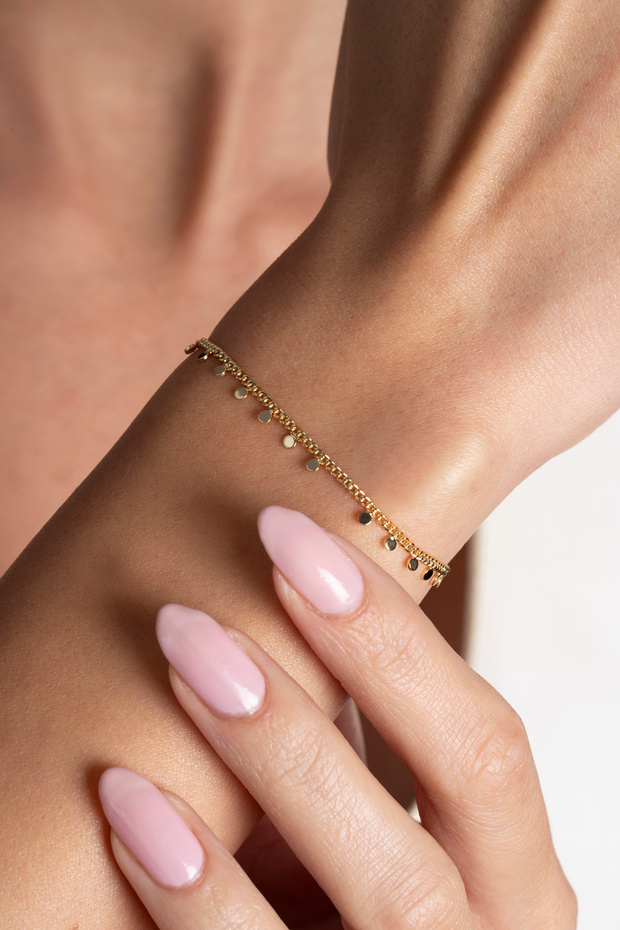Gold Rowed Dangle Sequin Bracelet - 2