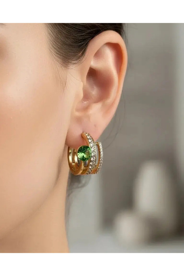 Xuping Gold Green Stone Design Earrings - 25-Xpkp258