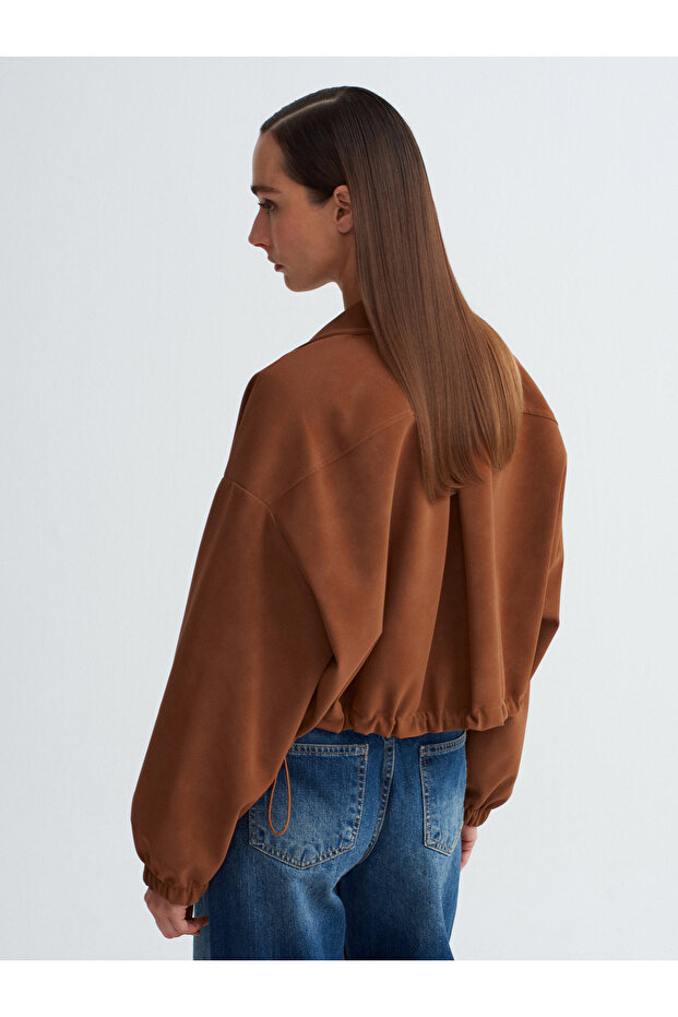 60781 Süet Bomber Ceket-Taba - 2